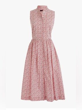 J Crew Liberty Floral Sleeveless Ruffleneck Pleated Midi Dress in Chamomile